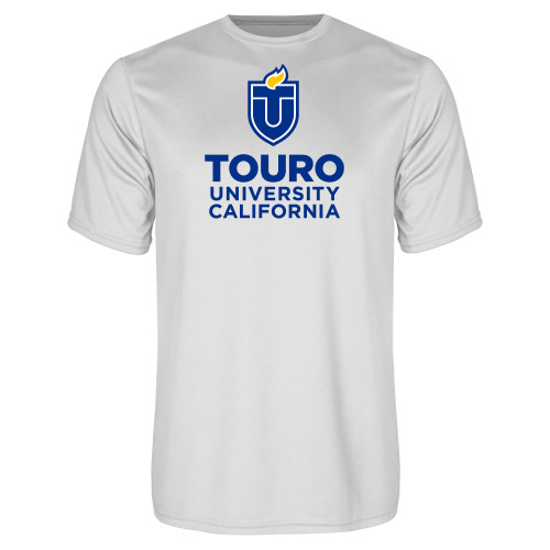  White Performance Tee - Touro University CA Stacked