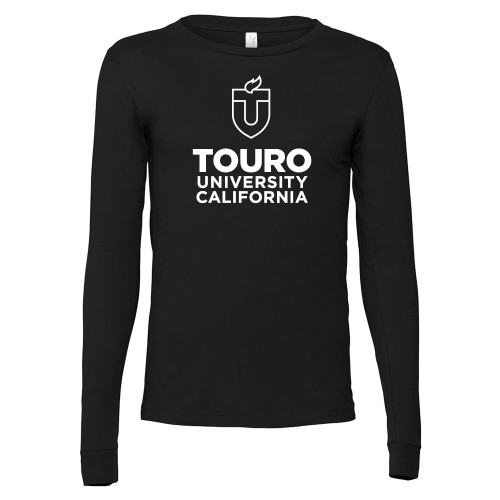  Bella + Canvas Black Jersey Cotton Long Sleeve T Shirt - Touro University CA Stacked
