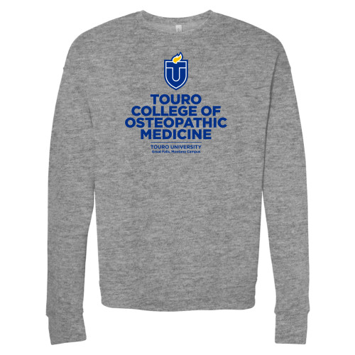  Bella + Canvas Heather Grey Fleece Crew - Touro College Osteopathic Medicine Montana Vertical