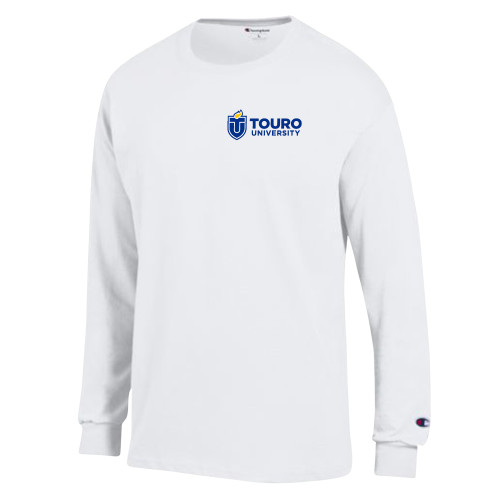  Champion White Long Sleeve T Shirt - Touro University Horizontal