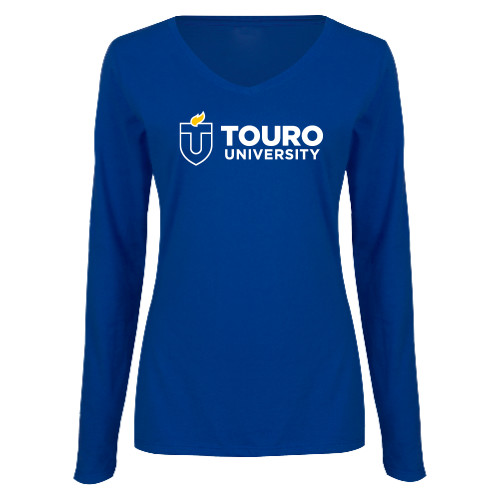  Womens Royal Long Sleeve V Neck Tee  - Touro University Horizontal