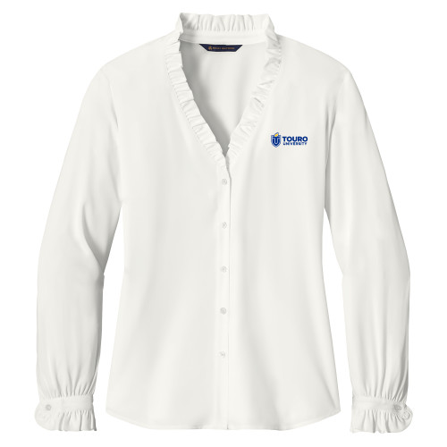  Brooks Brothers Womens Off White Long Sleeve Ruffle Collar Blouse - Touro University Horizontal