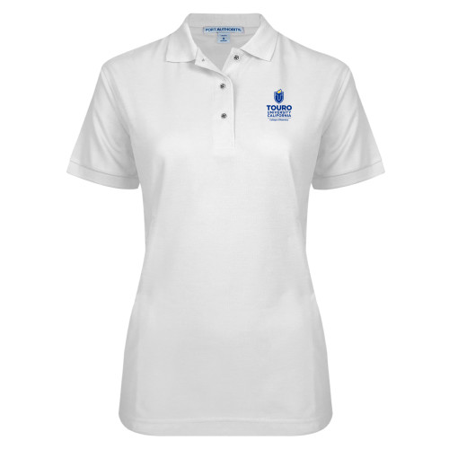 Womens Silk Touch White Pique Polo - Touro California College of Pharmacy Vertical