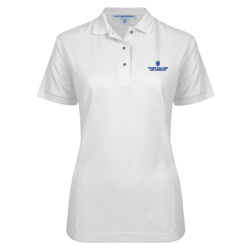  Womens Silk Touch White Pique Polo - Touro College Los Angeles - Touro University
