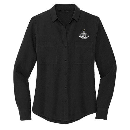  Mercer + Mettle Womens Black Crepe Long Sleeve Camp Blouse - Touro University Touro College of Osteopathic Medicine