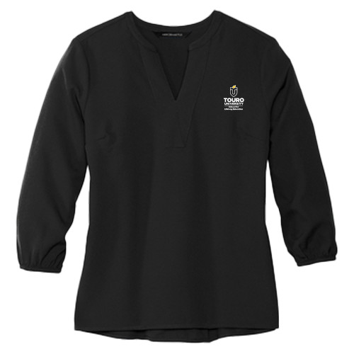  Mercer + Mettle Womens Black 3/4 Sleeve Crepe Blouse - School for Lifelong Education - Touro University