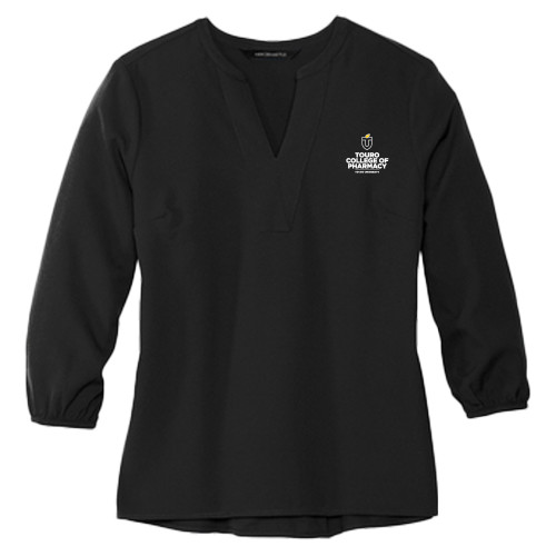  Mercer + Mettle Womens Black 3/4 Sleeve Crepe Blouse - Touro University Touro College of Pharmacy