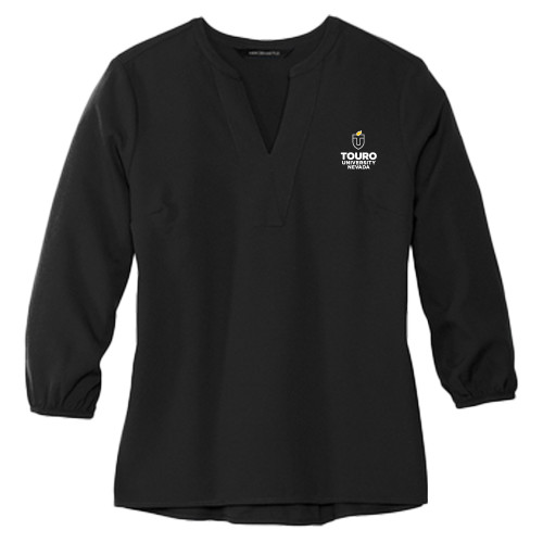  Mercer + Mettle Womens Black 3/4 Sleeve Crepe Blouse - Touro University Nevada