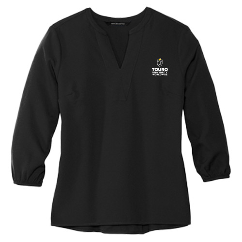  Mercer + Mettle Womens Black 3/4 Sleeve Crepe Blouse - Touro University Worldwide