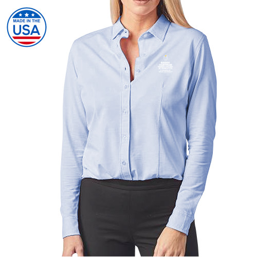  Womens Light Blue Elitech Prestige Knit Long Sleeve Shirt  - Touro University Hebrew Theological College