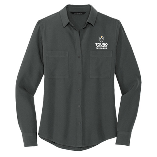  Mercer + Mettle Womens Grey Crepe Long Sleeve Camp Blouse - Touro University CA Stacked