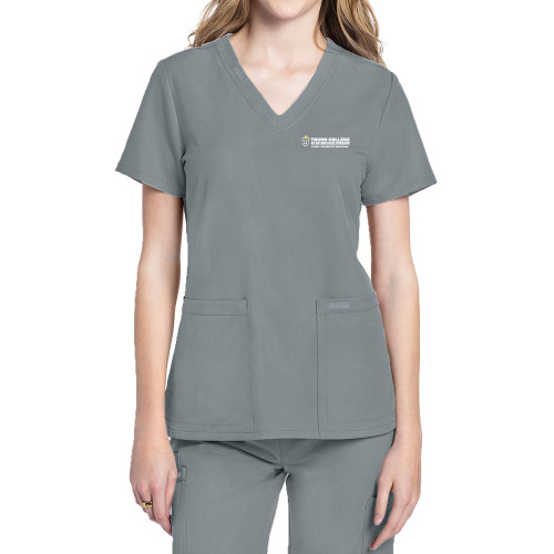  Womens Grey Ultra V Neck Scrub Top - Touro College of Osteopathic Medicine Montana