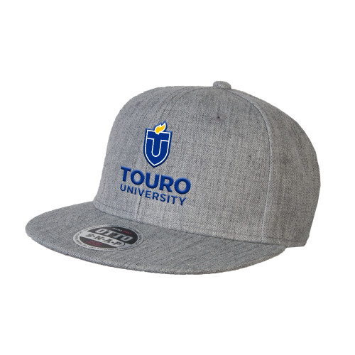  Heather Grey Wool Blend Flat Bill Snapback Hat - Touro University Stacked