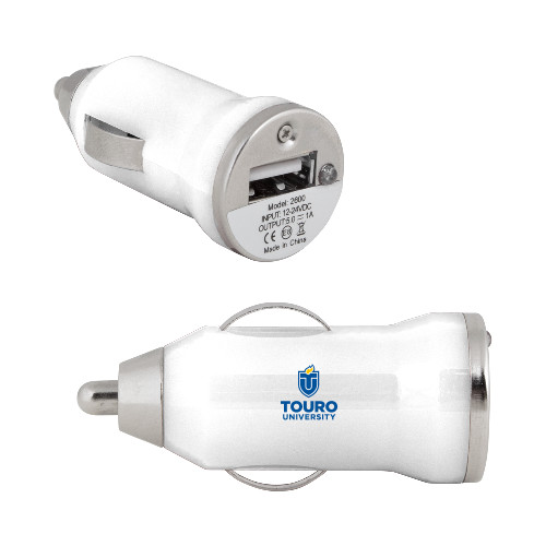 On the Go White Car Charger - Touro University Stacked