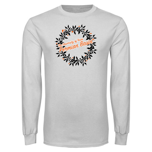  White Long Sleeve T Shirt - UTPB - Christmas Wreath