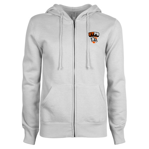  ENZA Womens White Fleece Full Zip Hoodie - Official Logo