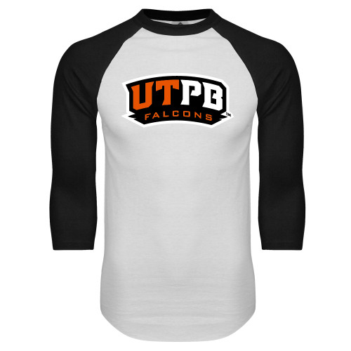  White/Black Raglan Baseball T Shirt - UTPB Falcons