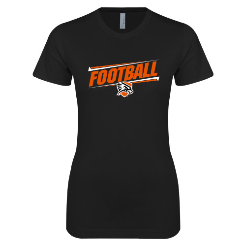  Next Level Womens Black Boyfriend Tee - Football Slanted w/Falcon Shield