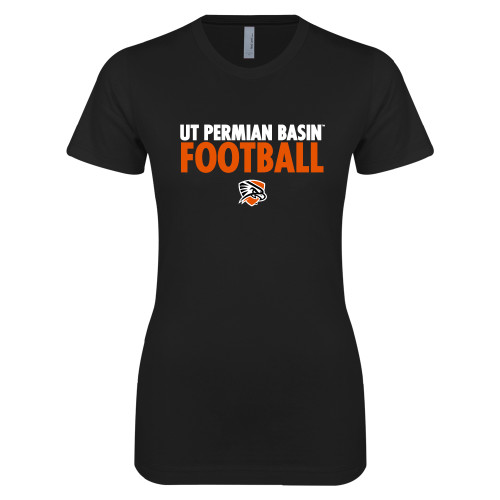  Next Level Womens Black Boyfriend Tee - UT Permian Basin Football Stacked