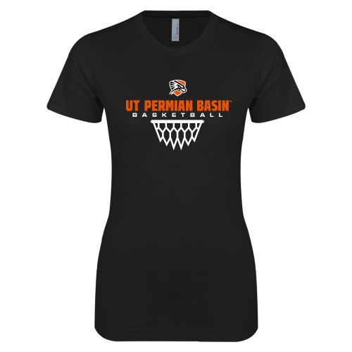  Next Level Womens Black Boyfriend Tee - UT Permian Basin Basketball w/Net Icon