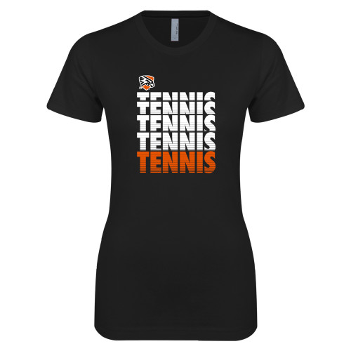  Next Level Womens Black Boyfriend Tee - Tennis Repeating w/ Falcon Shield