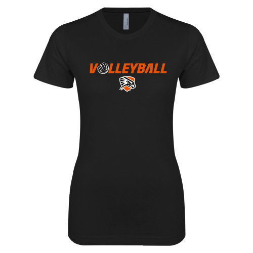  Next Level Womens Black Boyfriend Tee - Volleyball Flat w/ Ball