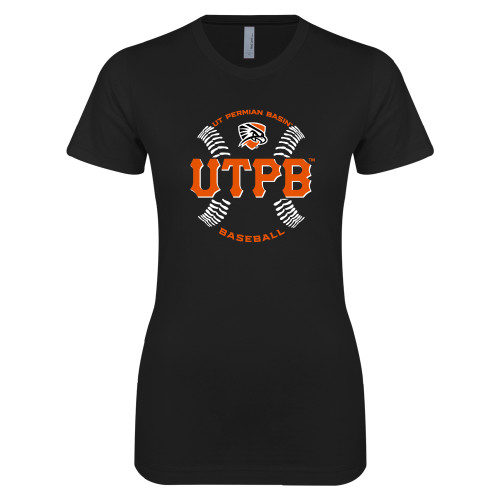  Next Level Womens Black Boyfriend Tee - UTPB Baseball w/ Seams