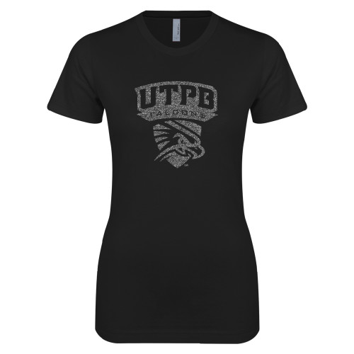  Next Level Womens Black Boyfriend Tee - Official Logo Graphite Glitter
