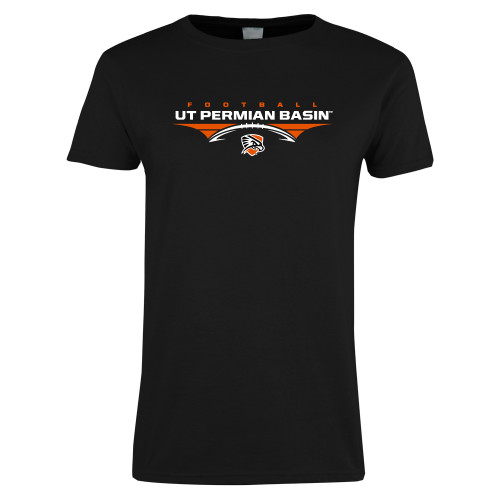  Womens Black Short Sleeve Tee - UT Permian Basin Football Flat w/ Football
