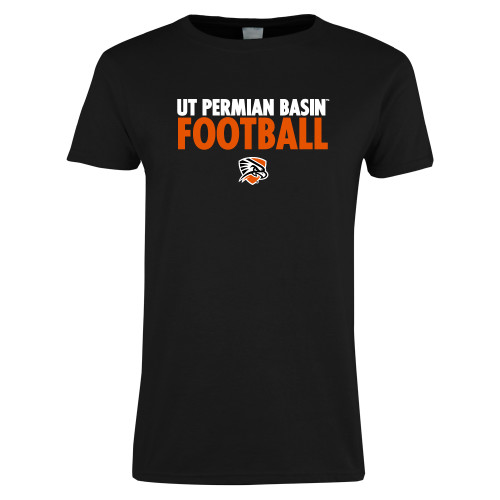  Womens Black Short Sleeve Tee - UT Permian Basin Football Stacked