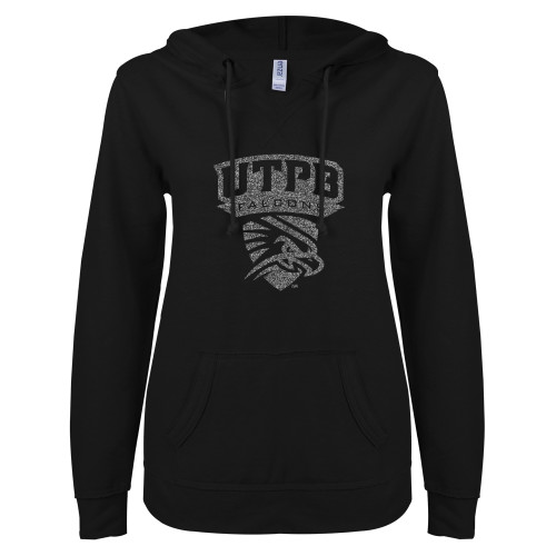UT Permian Basin ENZA Womens Black V Notch Raw Edge Fleece Hoodie