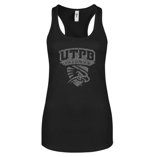  Next Level Womens Black Racerback Tank  - Official Logo Graphite Glitter