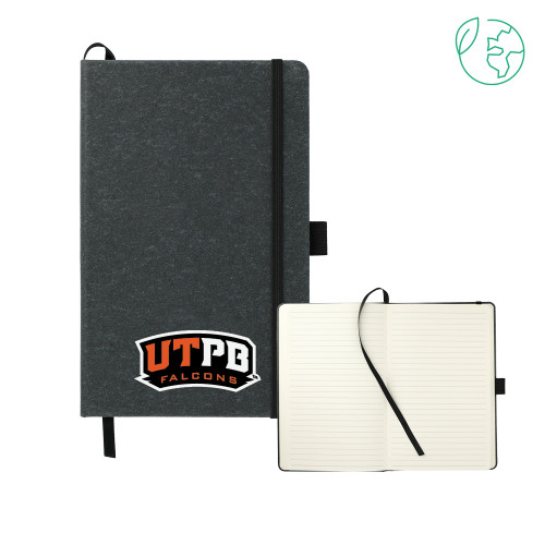  5.5 x 8.5 Black FSC Mix Recycled Leather Bound Journal - UTPB Falcons