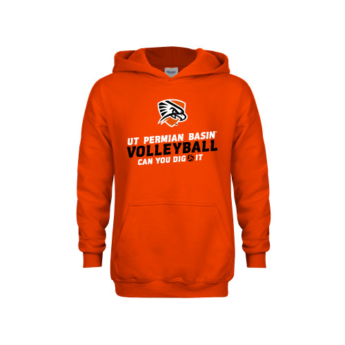  Youth Orange Fleece Hoodie - Volleyball Can You Dig It