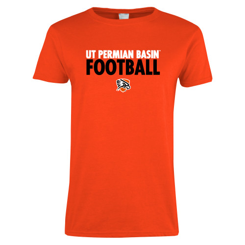  Womens Orange Short Sleeve Tee - UT Permian Basin Football Stacked