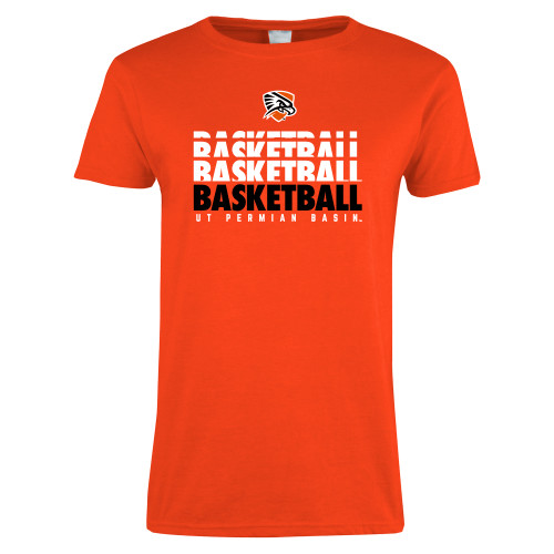 Womens Orange Short Sleeve Tee - UT Permian Basin Basketball Repeating