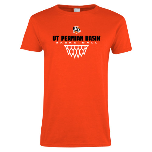  Womens Orange Short Sleeve Tee - UT Permian Basin Basketball w/Net Icon