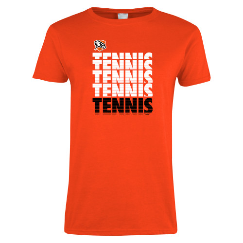  Womens Orange Short Sleeve Tee - Tennis Repeating w/ Falcon Shield