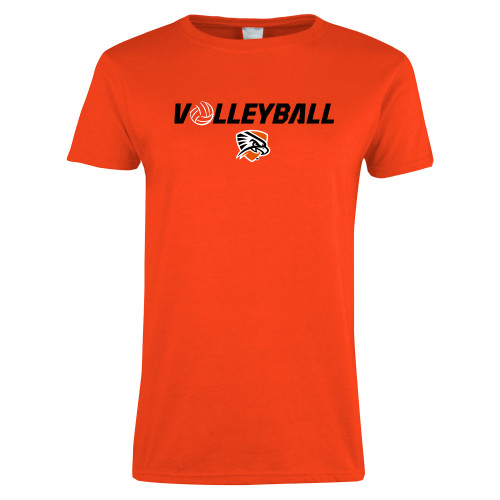  Womens Orange Short Sleeve Tee - Volleyball Flat w/ Ball