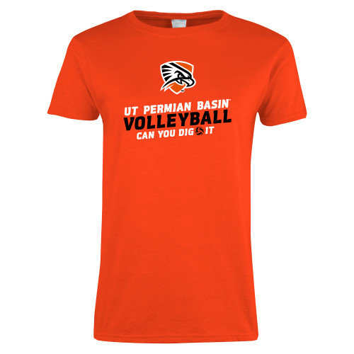  Womens Orange Short Sleeve Tee - Volleyball Can You Dig It