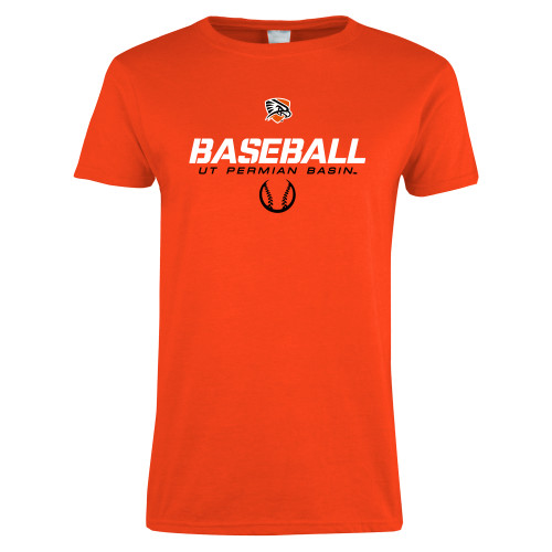  Womens Orange Short Sleeve Tee - UT Permian Baseball Stencil w/ Ball