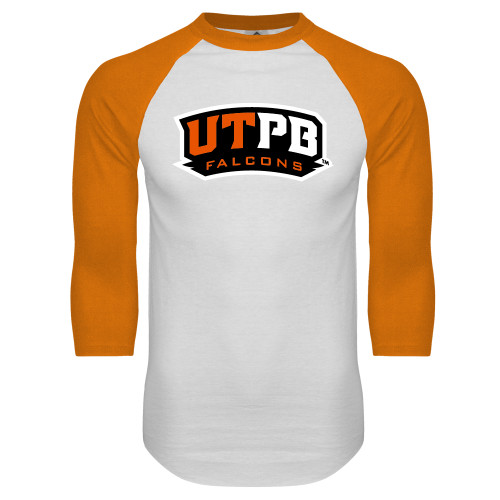  White/Orange Raglan Baseball T Shirt - UTPB Falcons