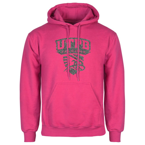 Womens Fuchsia Fleece Hoodie - Official Logo Graphite Glitter