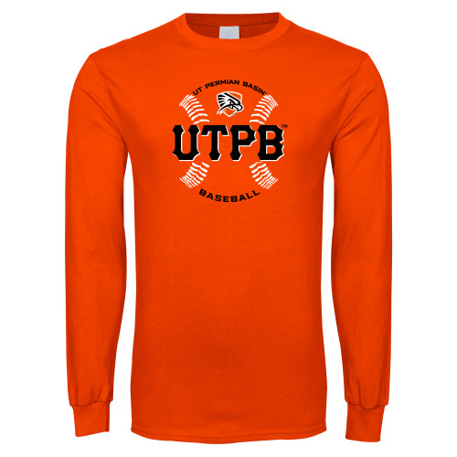  Orange Long Sleeve T-Shirt - UTPB Baseball w/ Seams