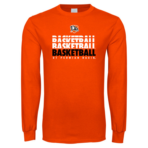  Orange Long Sleeve T-Shirt - UT Permian Basin Basketball Repeating