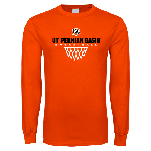  Orange Long Sleeve T-Shirt - UT Permian Basin Basketball w/Net Icon