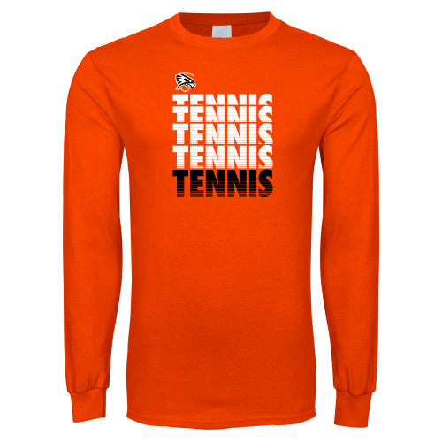  Orange Long Sleeve T-Shirt - Tennis Repeating w/ Falcon Shield