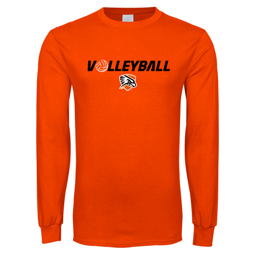  Orange Long Sleeve T-Shirt - Volleyball Flat w/ Ball