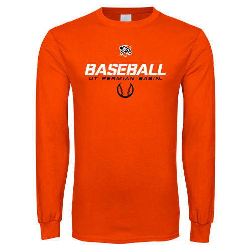  Orange Long Sleeve T-Shirt - UT Permian Baseball Stencil w/ Ball