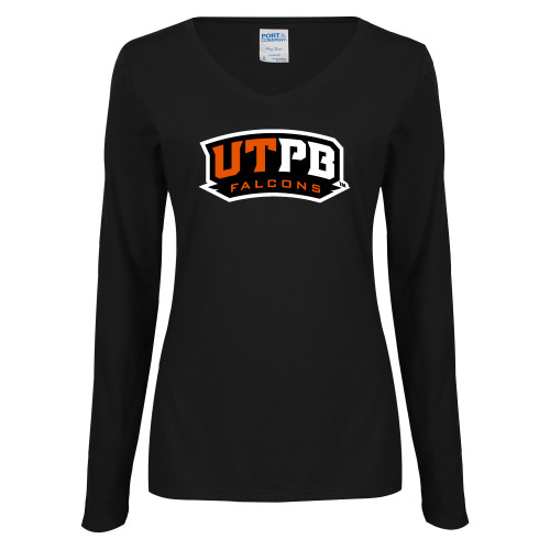  Womens Black Long Sleeve V Neck Tee  - UTPB Falcons